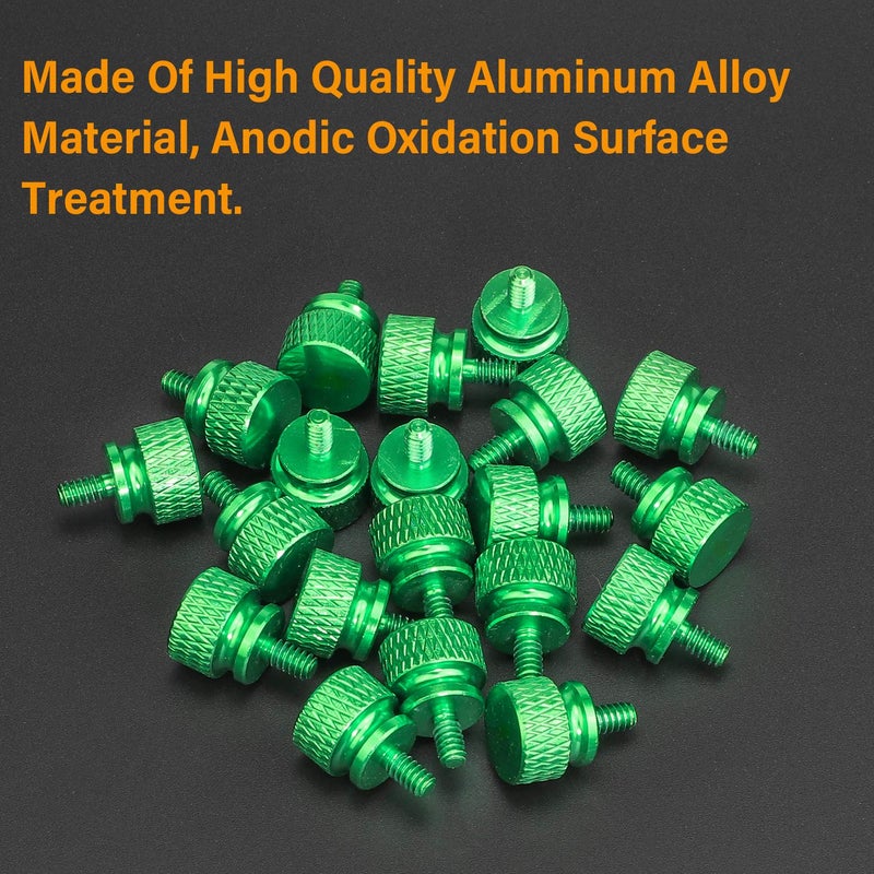 Powlankou 20 Pieces 6#-32 Computer Case Screws, Anodized Aluminum Thumbscrews, Fully Threaded Knurled Thumbscrews, Thumb Screws (Green) - Image 2